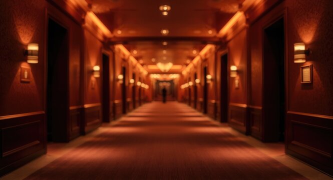 Upscale theater corridor showing soft blurred textures and ambient lighting for design backdrop