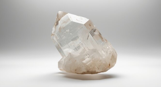 White backdrop macro photography of natural Lemurian quartz crystal