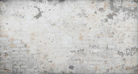 Fototapeta premium Vertical grunge style background showing old brick wall and cracked white stucco texture for copy space