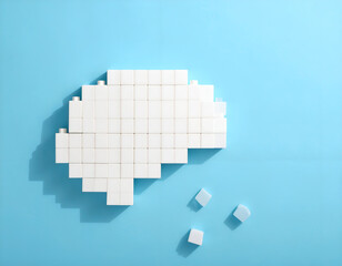 Obraz premium Pixelated Brain with Missing Pieces on Blue Background.