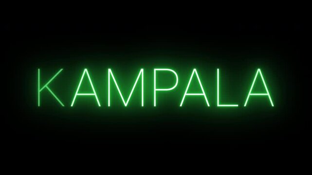 Flickering neon green glowing kampala sign animated on black background