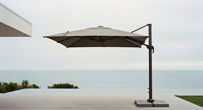 Modern Cantilever Patio Umbrella on Luxury Deck Overlooking the Ocean
