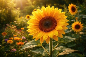 Obraz premium Bright sunflower blooming in a natural garden setting