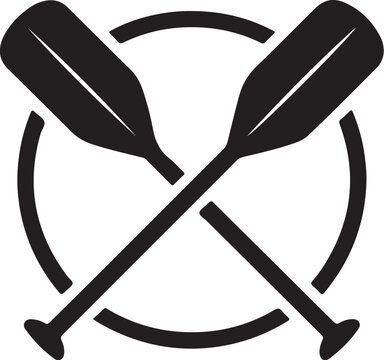 Black crossed oar and paddle icon on white background vector graphic