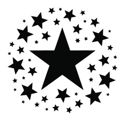 Fototapeta premium A large black star at the center surrounded by many smaller black stars in a circular pattern