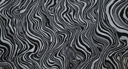 Fototapeta premium Textured background with distinctive black and white wave pattern and copy space