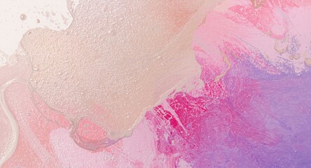 Fototapeta premium Modern art canvas showing oil and acrylic smear textures with pastel neon pink violet beige brushstroke grainy background
