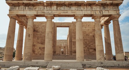 Fototapeta premium Greek temple with intricately carved stone pillars and impressive arches