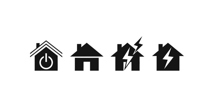 Modern house energy logo collection featuring lightning bolts, electric plugs, and power icons, ideal for smart home and utility branding.