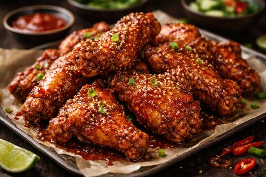 Crispy fried chicken wings glazed with spicy galbi sauce