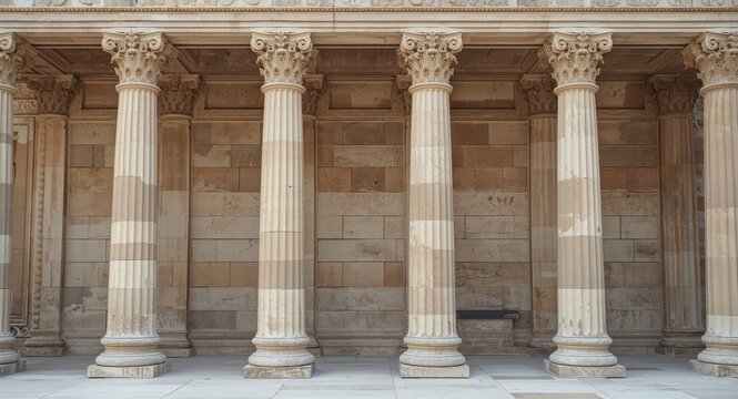 Sculpted ancient columns with fine details fill the copy space environment