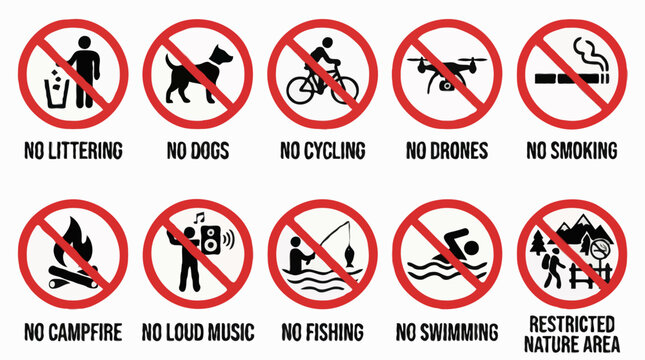 Public Park Rules Prohibition Icons Set