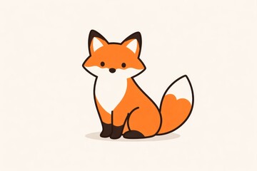 Fototapeta premium Minimalist flat color cartoon fox drawing with simple shapes