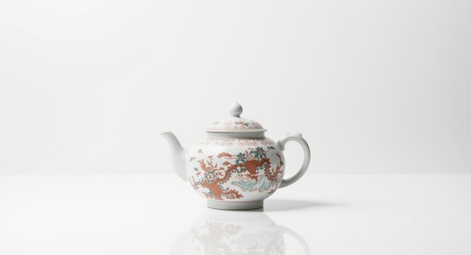 Traditional Chinese ceramic teapot featured against a smooth white background