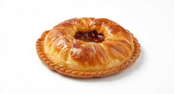 Warm Turkish pogaca pastry with traditional filling on a white backdrop