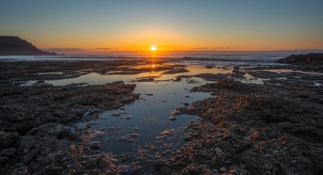 Evening light reflecting on coastal tide pools