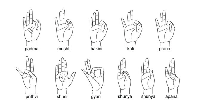 Hand Mudra Set for Yoga, Meditation, and Spiritual Practice Graphics