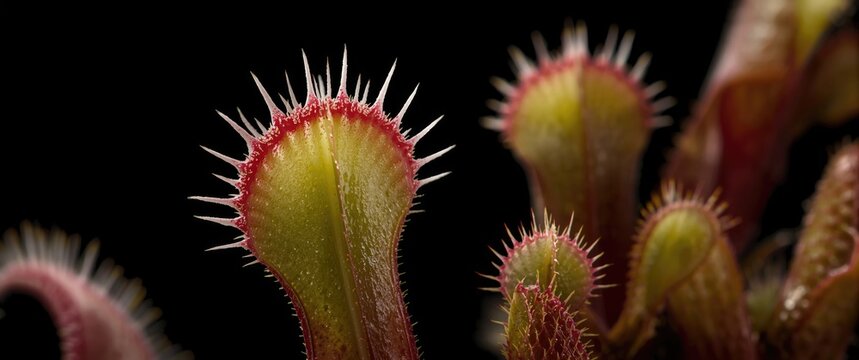 Venus flytrap plant with sharp teeth like edges on the traps