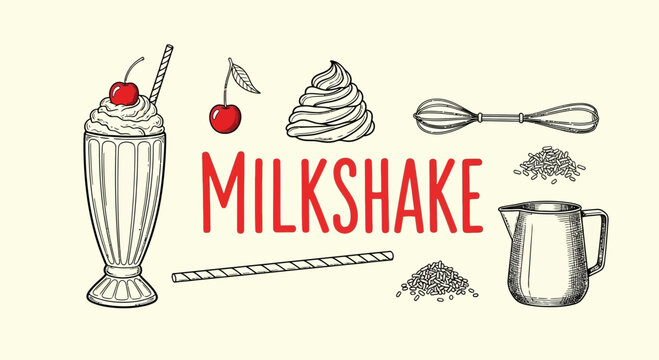 Milkshake dessert drink illustration with toppings.