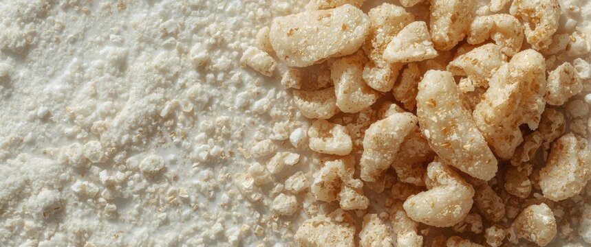 White clean platform with natural tragacanth gum granules illustrating texture and tone differences
