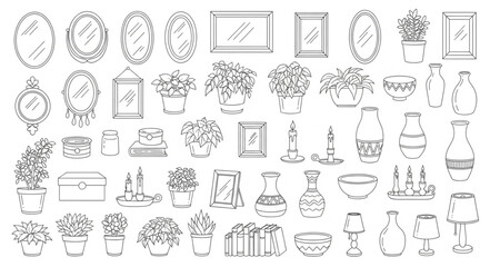 Obraz premium Collection of Hand-Drawn Decorative Objects and Plants.