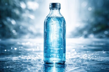 Obraz premium A translucent bottle filled with cool azure liquid