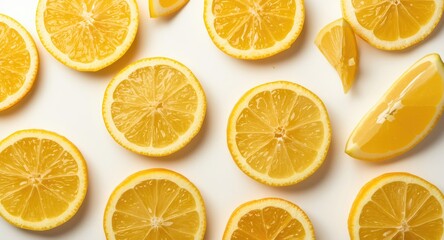 Fototapeta premium Yellow lemon and its sliced portions set on an immaculate white background