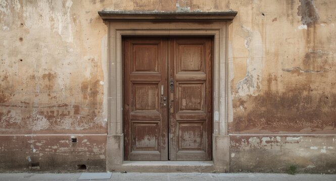 Vintage wooden doorframe on old architectural frontage