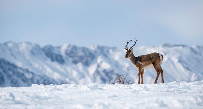 Wild kiang positioned on snowfield in alpine winter setting