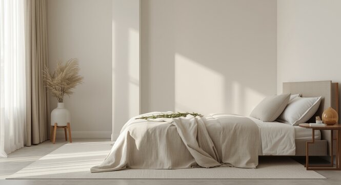 Sophisticated bedroom arrangement with a cozy bed complemented by a lightweight coverlet and wooden accents