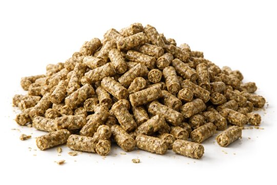 Animal Feed Pellets Piled on Clean White Background