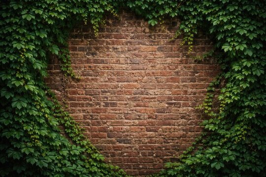 Ivy covered brick wall background with ample copy space and natural framing
