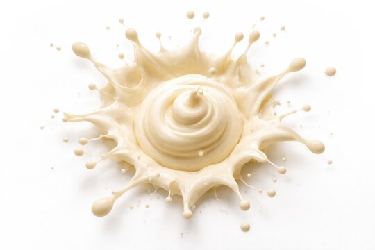 Top view of a mayonnaise drop splashing on white background for culinary design