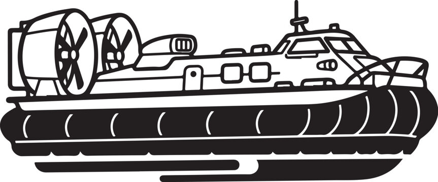 Military hovercraft, vector tank, black and white illustration, combat vehicle