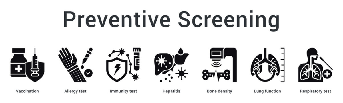 Preventive screening banner web icon provides immunization and testing for disease prevention and early detection.
