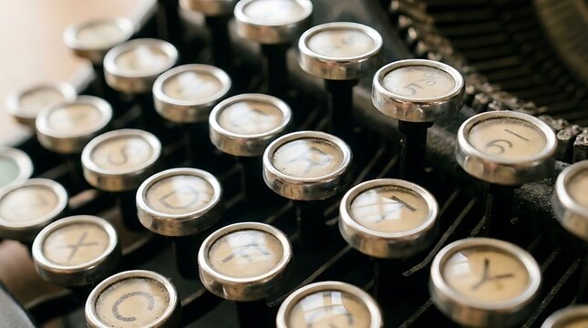 Typewriter keys close-up with soft reflections