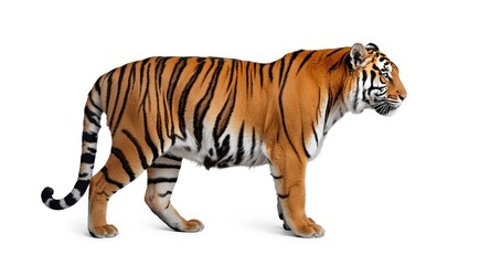 Obraz premium Profile position of an endangered Amur tiger on a white photographic backdrop