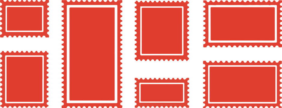Blank set of red rectangular frames with perforated edge vector illustration collection over transparent background for your content.