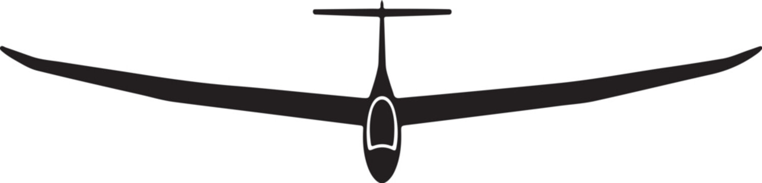 Glider, aircraft, black silhouette, aviation icon, vector plane