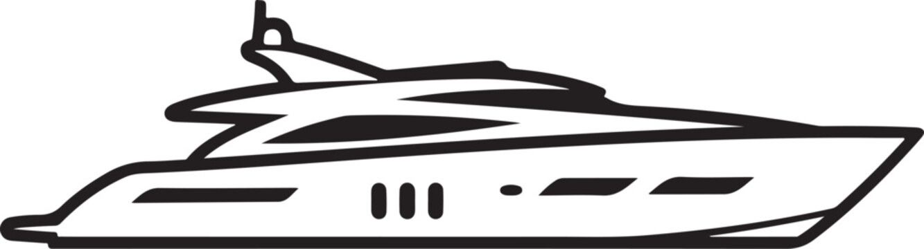 Luxury yacht, boat, sailing vessel, vector illustration, nautical design, black and white
