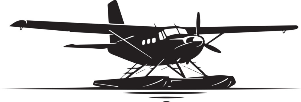 Seaplane, floatplane, airplane silhouette, black vector, transportation icon