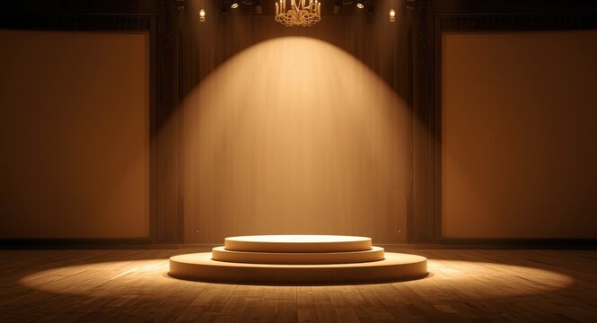 Spotlight focused on podium at award event with firm stage background