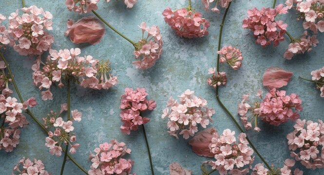 Soft textured backdrop filled with blooming ageratum flowers