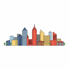 Fototapeta premium Colorful Cityscape Skyline with Geometric Buildings and Minimalist Trees