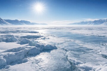 Fototapeta premium Expansive Frozen Arctic Landscape Under Bright Winter Sunlight