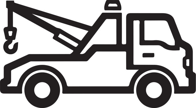 Tow truck, vehicle rescue icon, black silhouette, flat design, transportation symbol