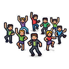 Naklejka premium Group of pixelated people dancing and celebrating together
