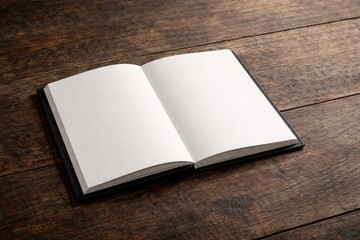 Fototapeta premium Black and white notebook on a textured wooden table backdrop with copy space