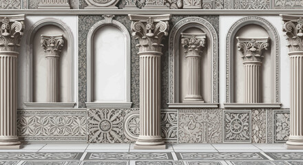 Detailed ancient stone architectural columns. © A B I G A I L