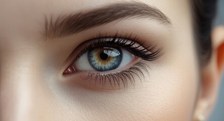 Fototapeta premium Portrait style close up of an android woman eye with ultra smooth face